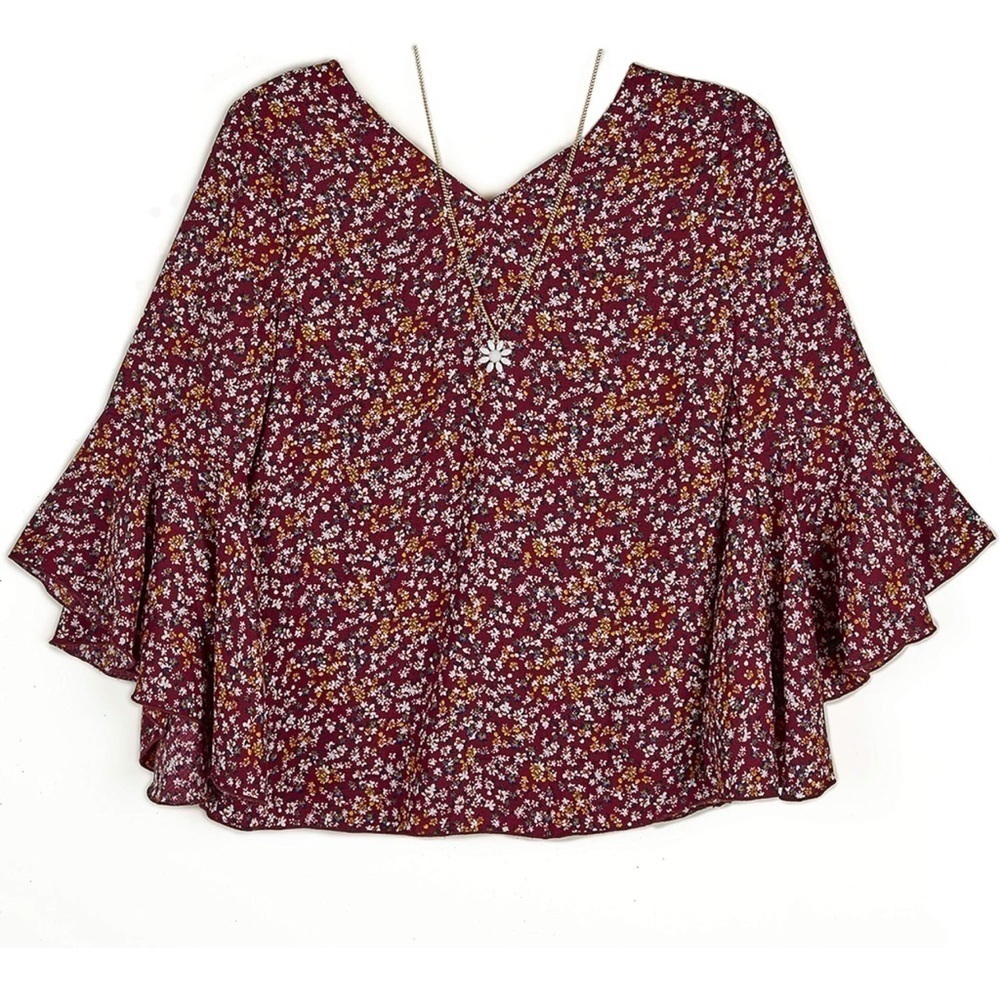 Amy Byer GIRLS FLORAL BELL PRINT SLEEVE TOP Medium